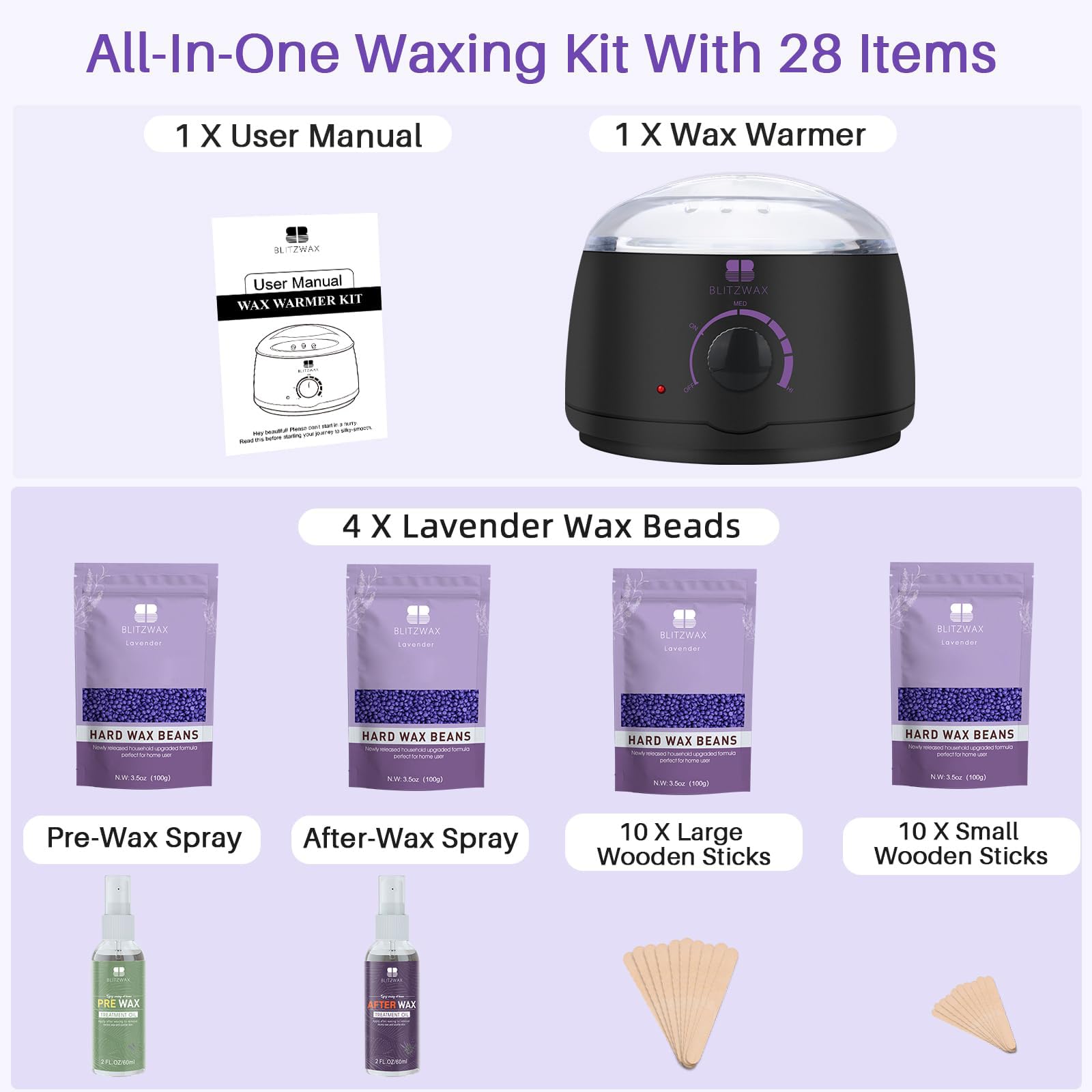 BLITZWAX large wax sticks help efficient hair removal on bigger areas.