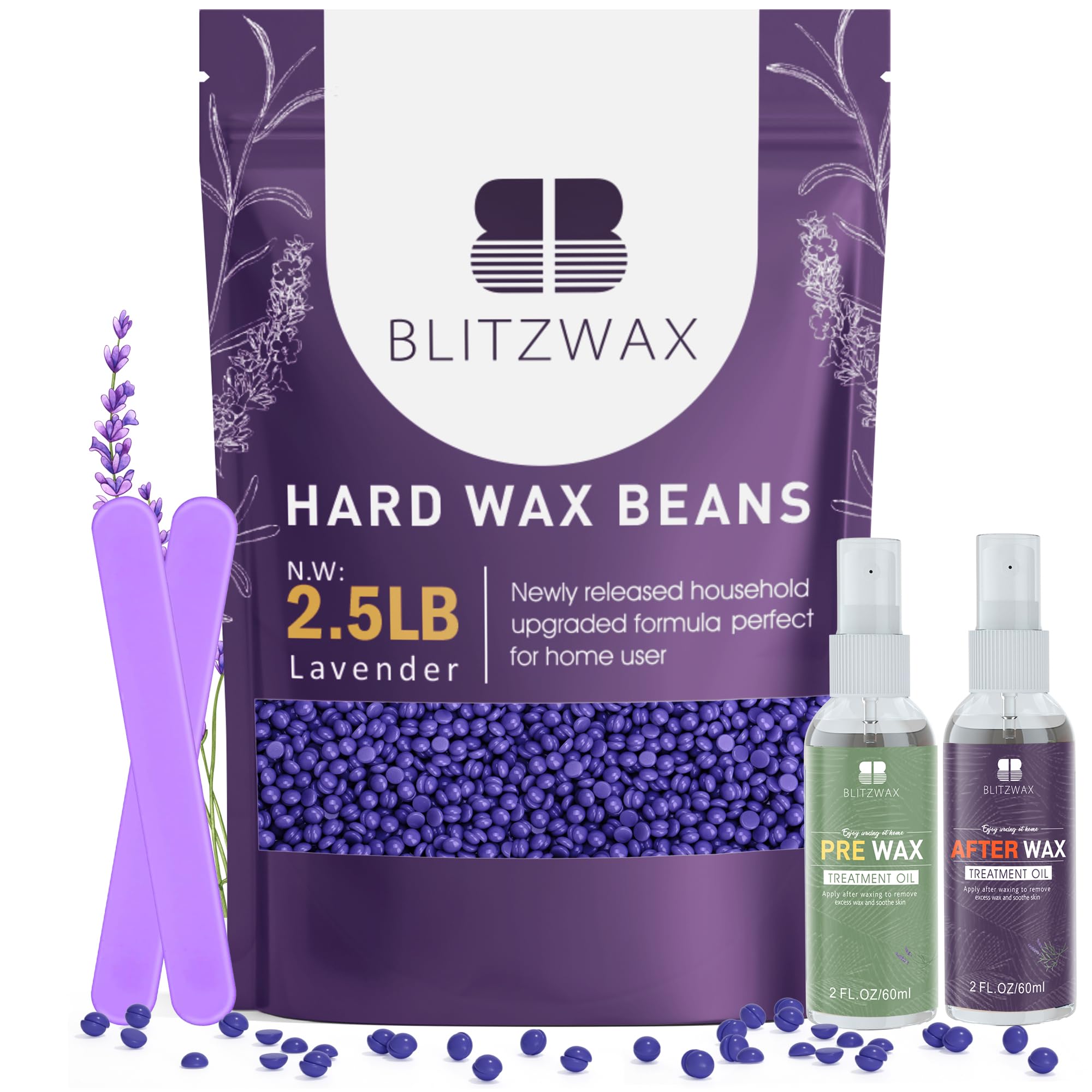 BLITZWAX lavender wax beads closeup for gentle removal on sensitive skin