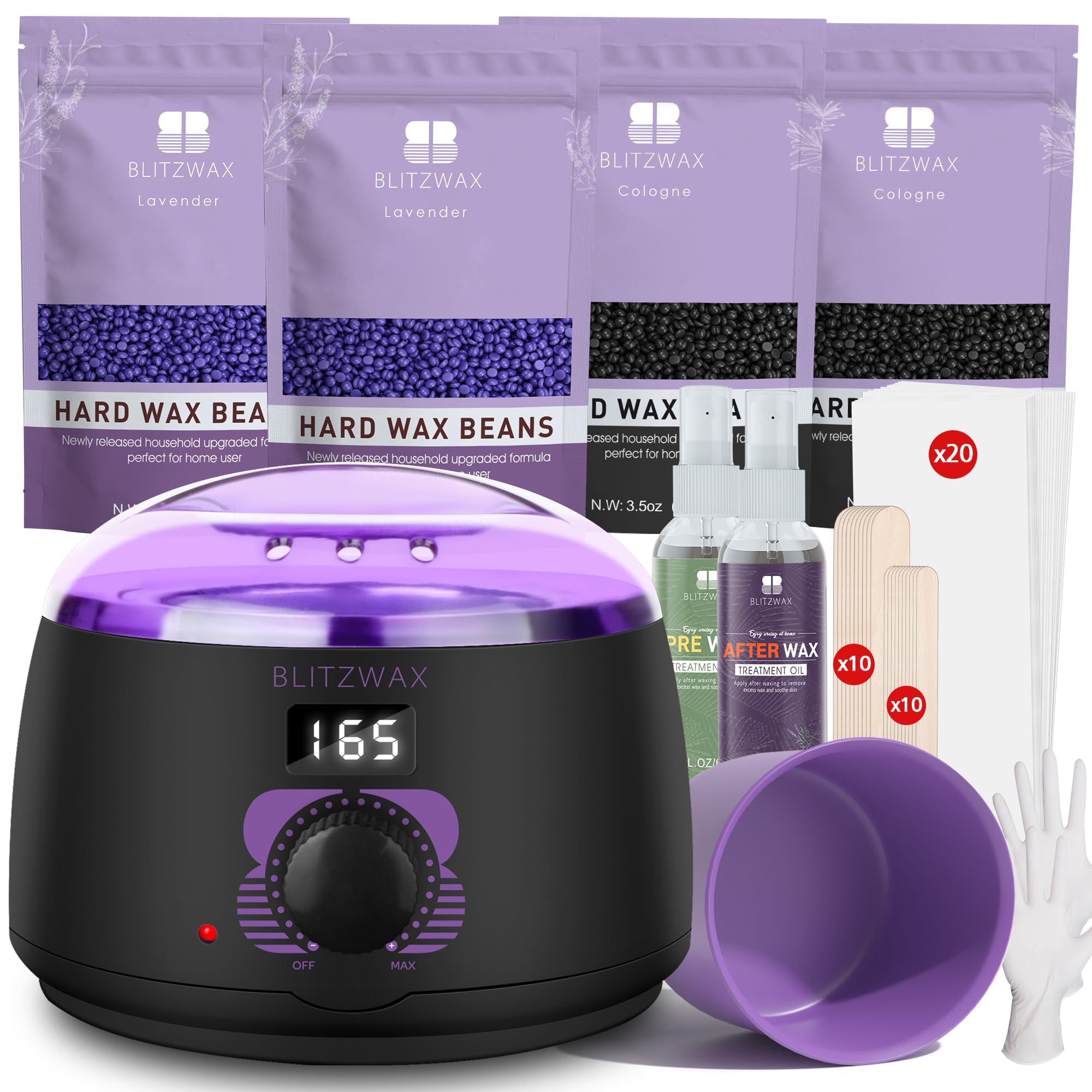 BLITZWAX Brazilian waxing kit LED display shows precise temperature for controlled heat.