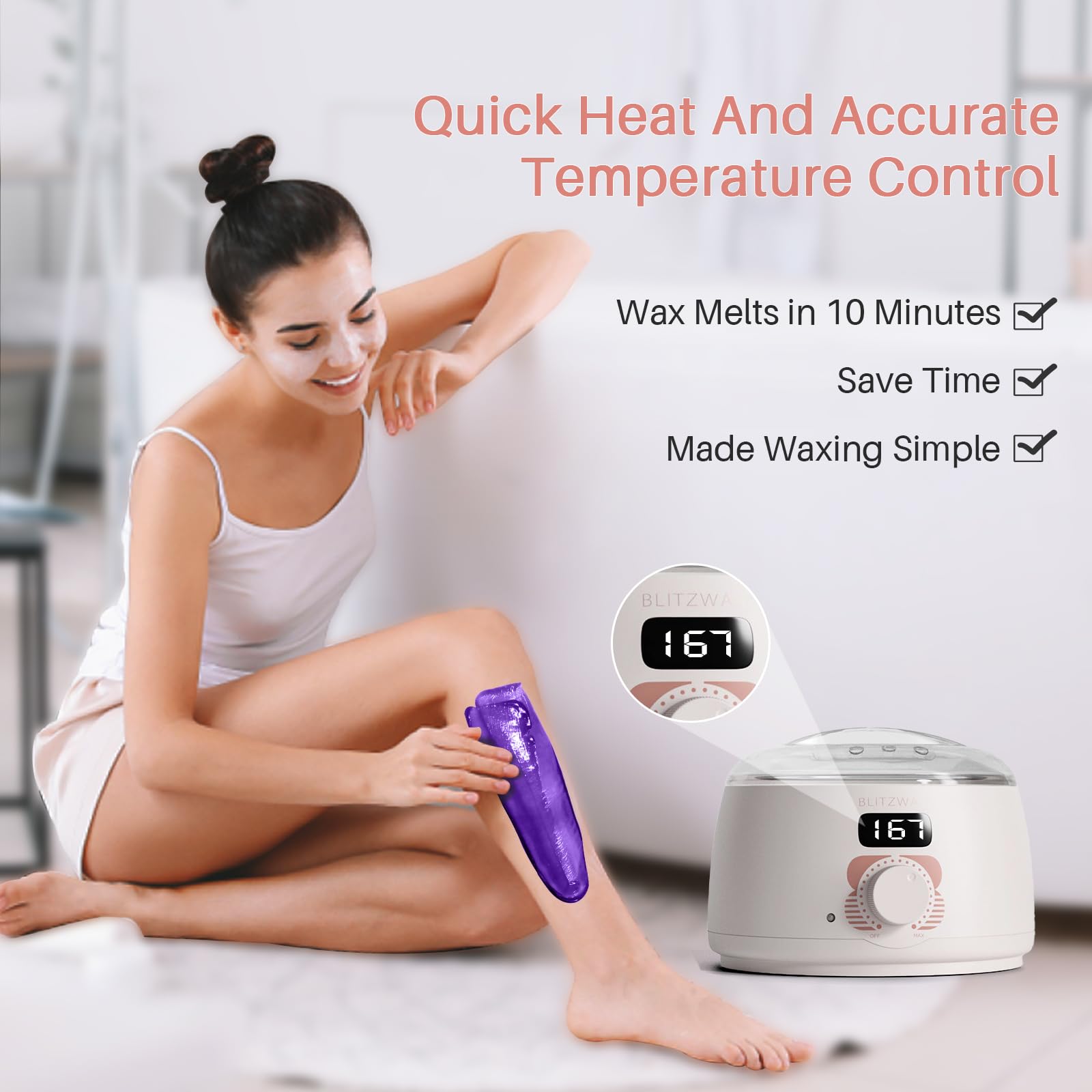 BLITZWAX rose quartz wax warmer with digital display for quick waxing