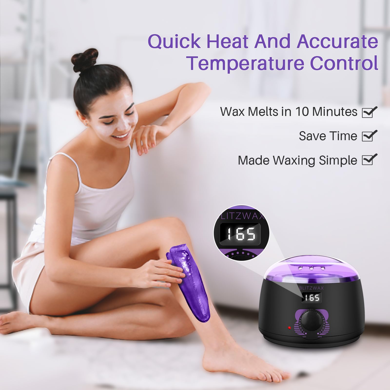 BLITZWAX digital wax warmer with display shows quick-heat capability for faster sessions.