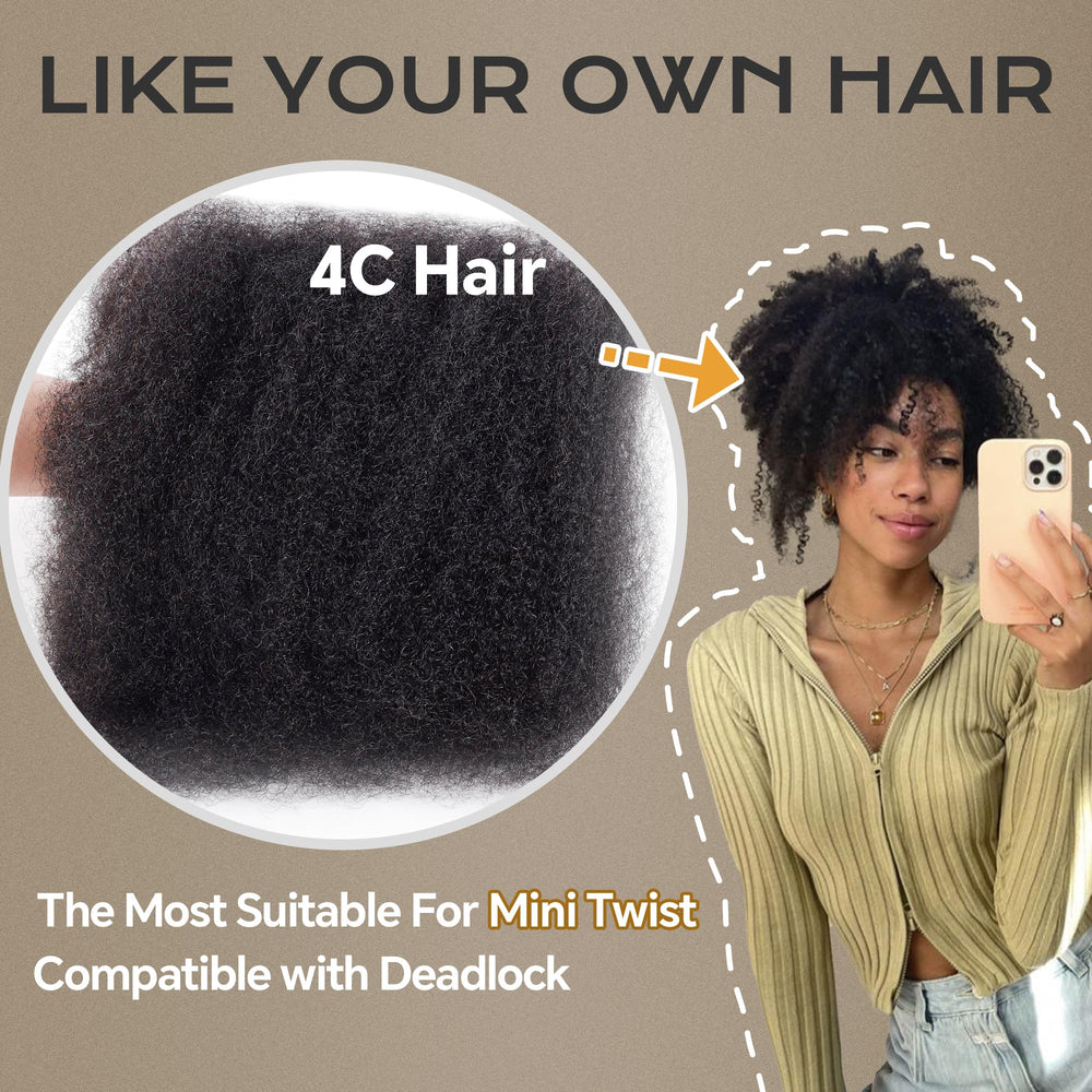 BLL Afro Kinkys Bulk Hair texture closeup shows natural hair-like curl.