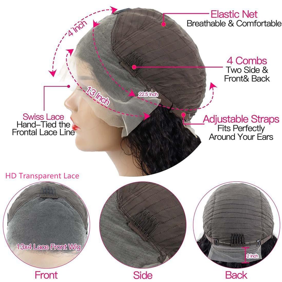 Blockice Pixie Cut Wig glueless cap with adjustable strap for secure wear.