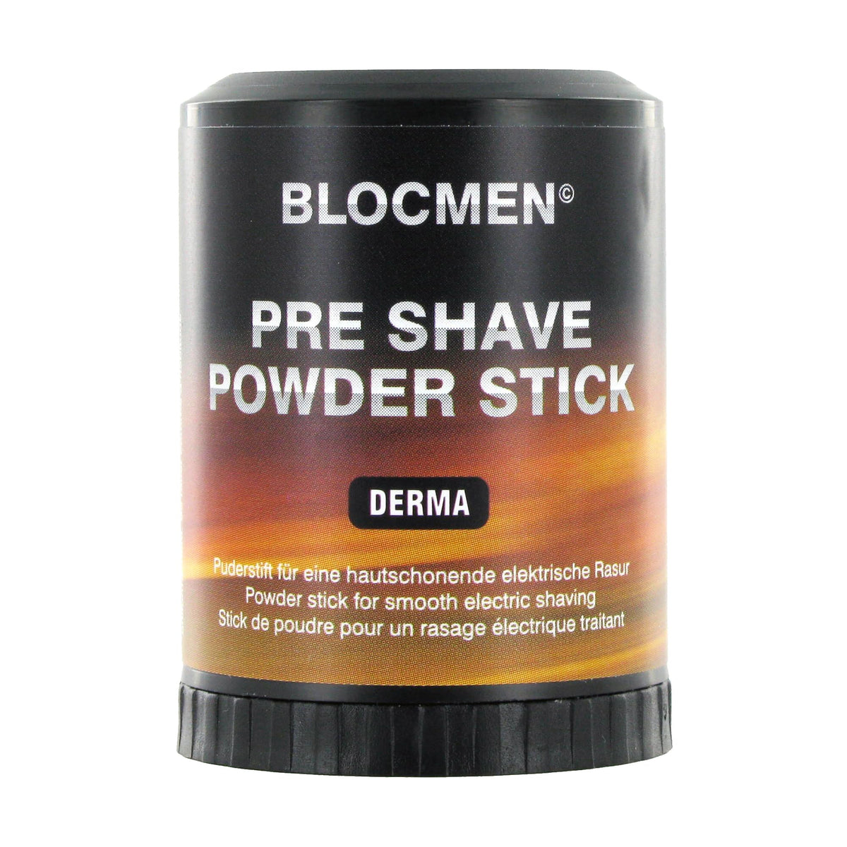 Blocmen Derma Pre Shave Powder Stick application shows skin protection for a smooth shave