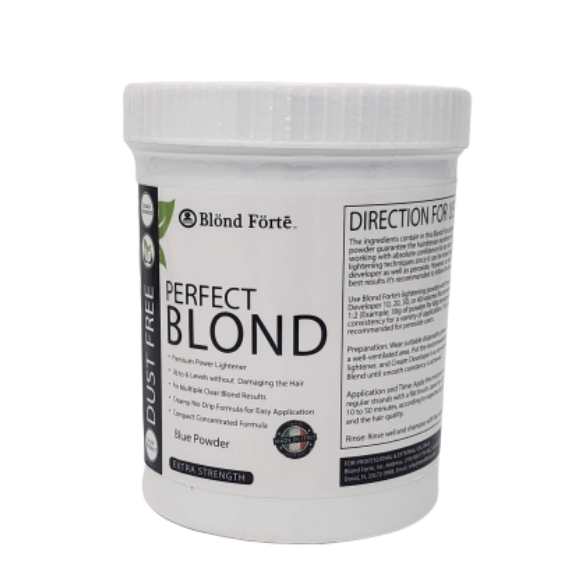 Blond Forte Perfect Blond tub front—premium lightener for salon-grade blonde lift