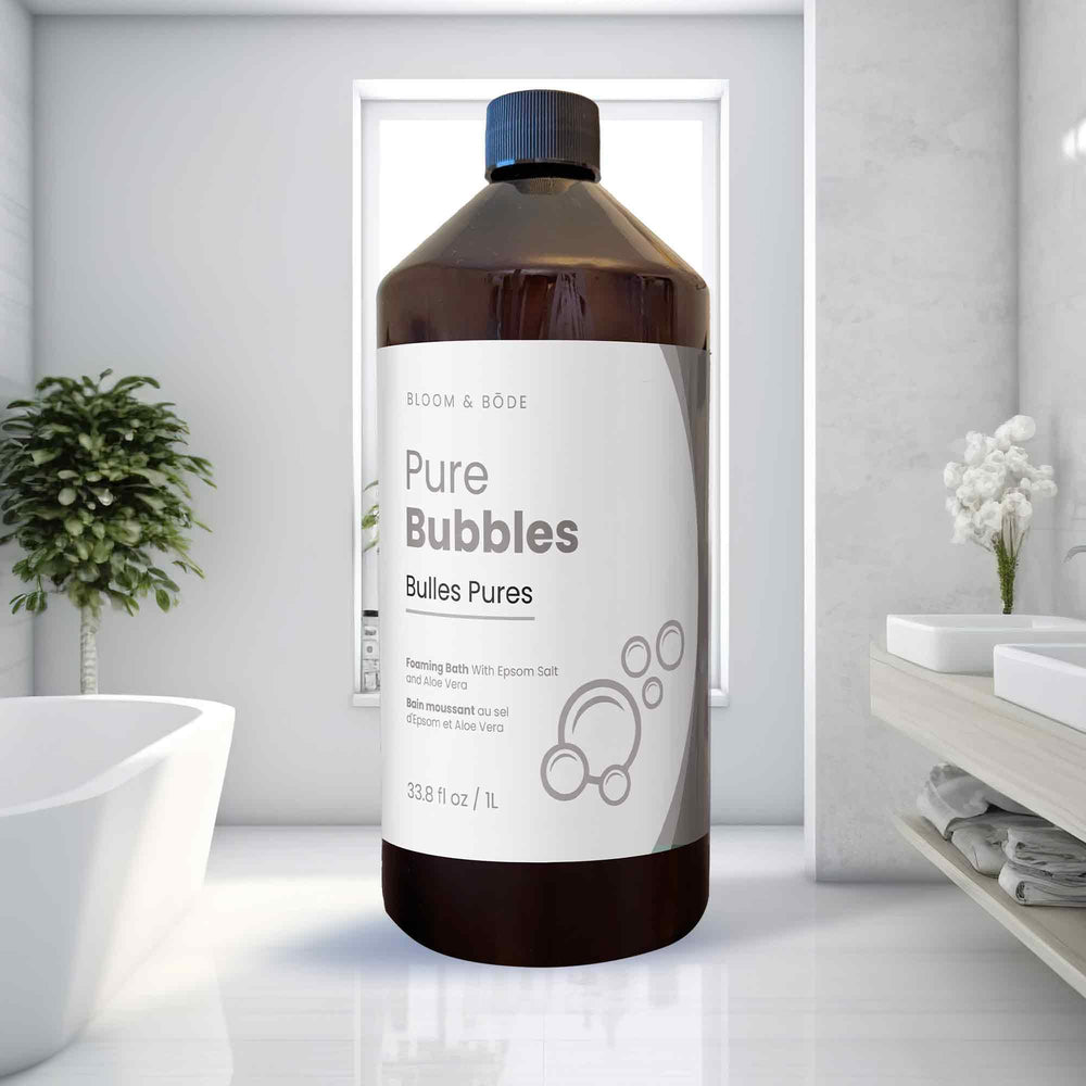 Bloom & Bōde Canada-made bath packaging on shelf signals sustainable, plant-based formulation