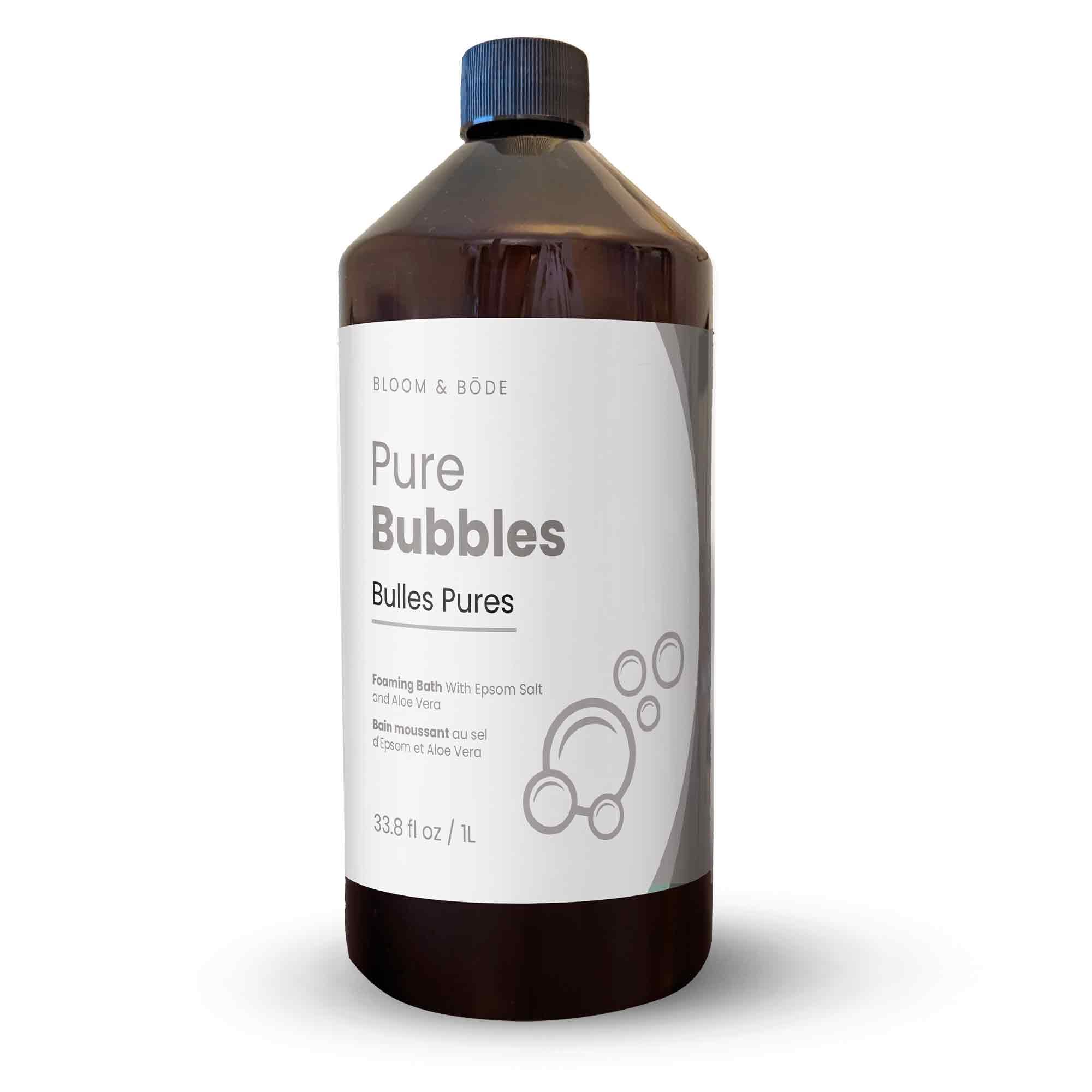 Bloom & Bōde unscented bath bubbles bottle showing fragrance-free hydration for sensitive skin