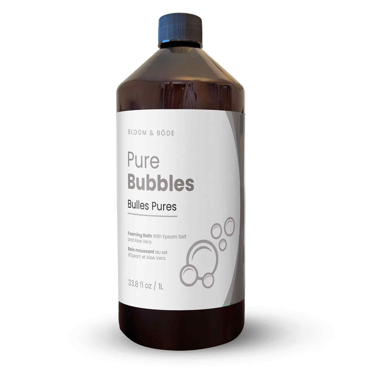 Bloom & Bōde unscented bath bubbles bottle showing fragrance-free hydration for sensitive skin