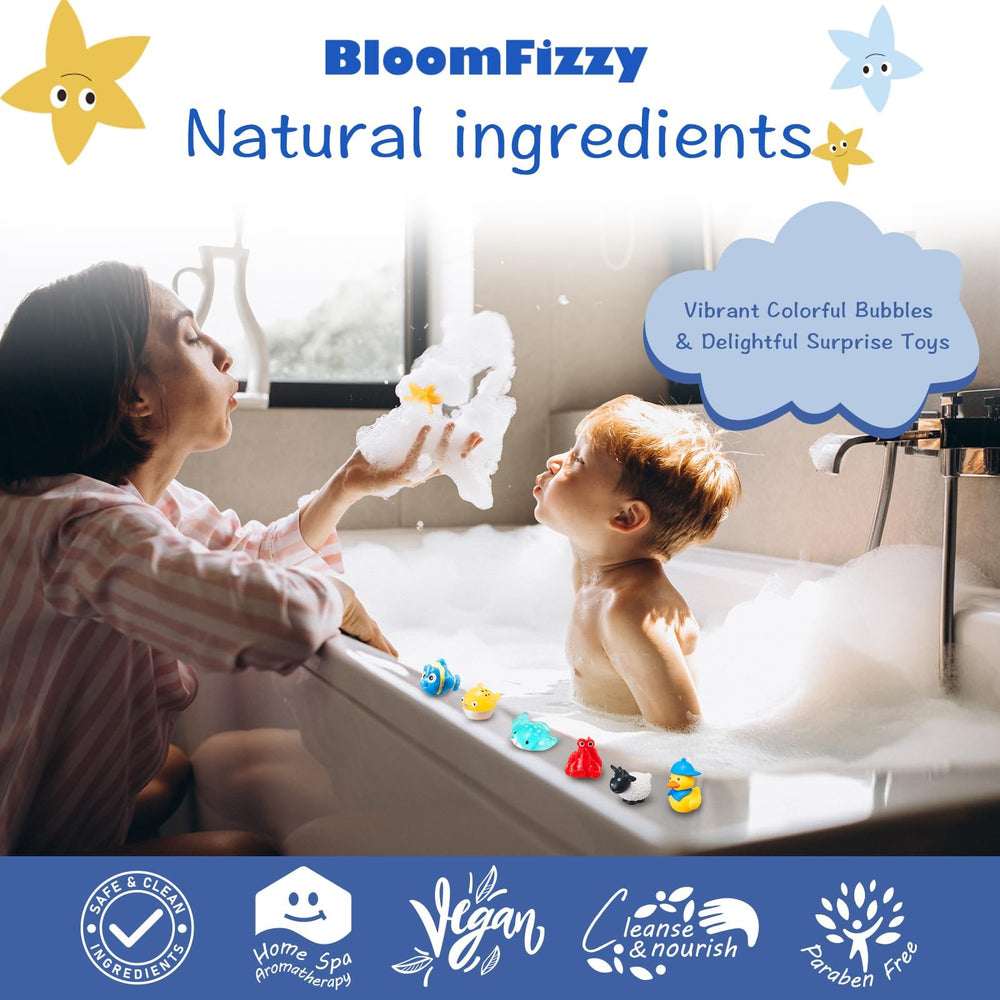 BloomFizzy natural ingredients nourish skin while kids enjoy fragrant fizz.