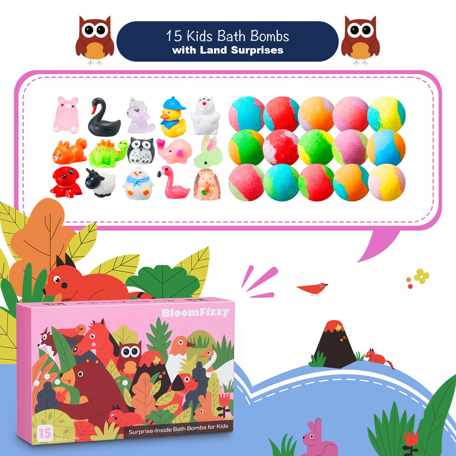 BloomFizzy jungle bathbombs create colorful bubbles and safe, fun bath time for kids.