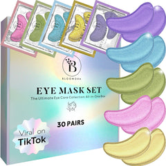 Bloomora Variety Under Eye Patches box front showcases six formulas for refreshed eyes