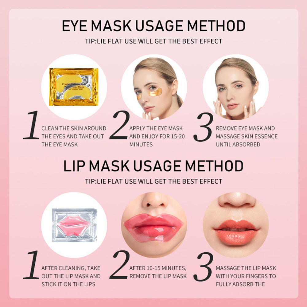 Blopuivo step-by-step usage illustration for applying lip and eye masks
