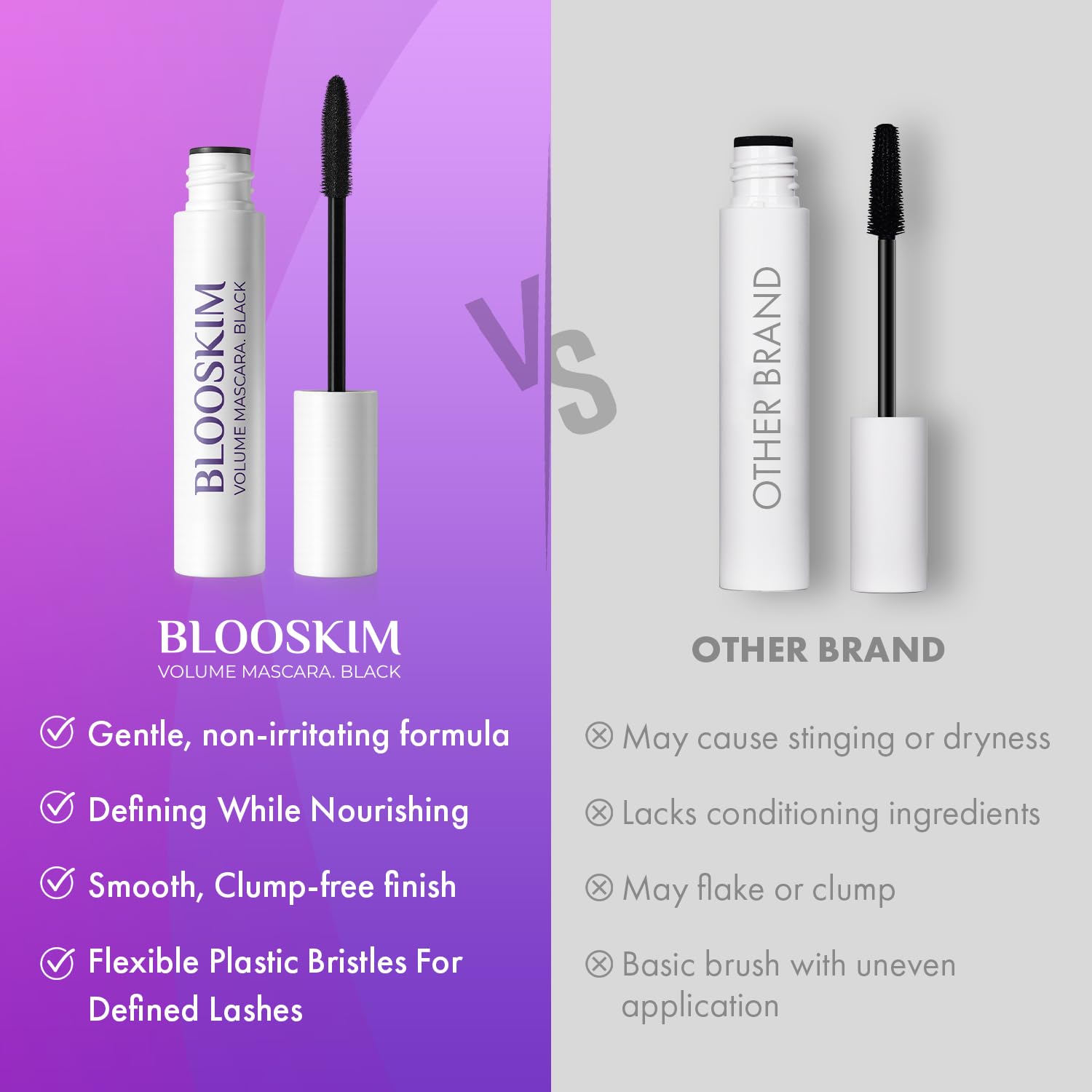 Blooskim Mascara fragrance-free label underscores sensitivity-friendly formula
