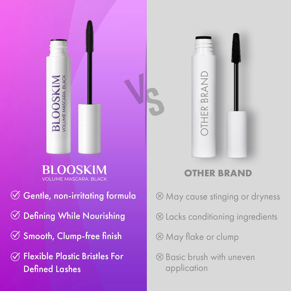 Blooskim Mascara fragrance-free label underscores sensitivity-friendly formula