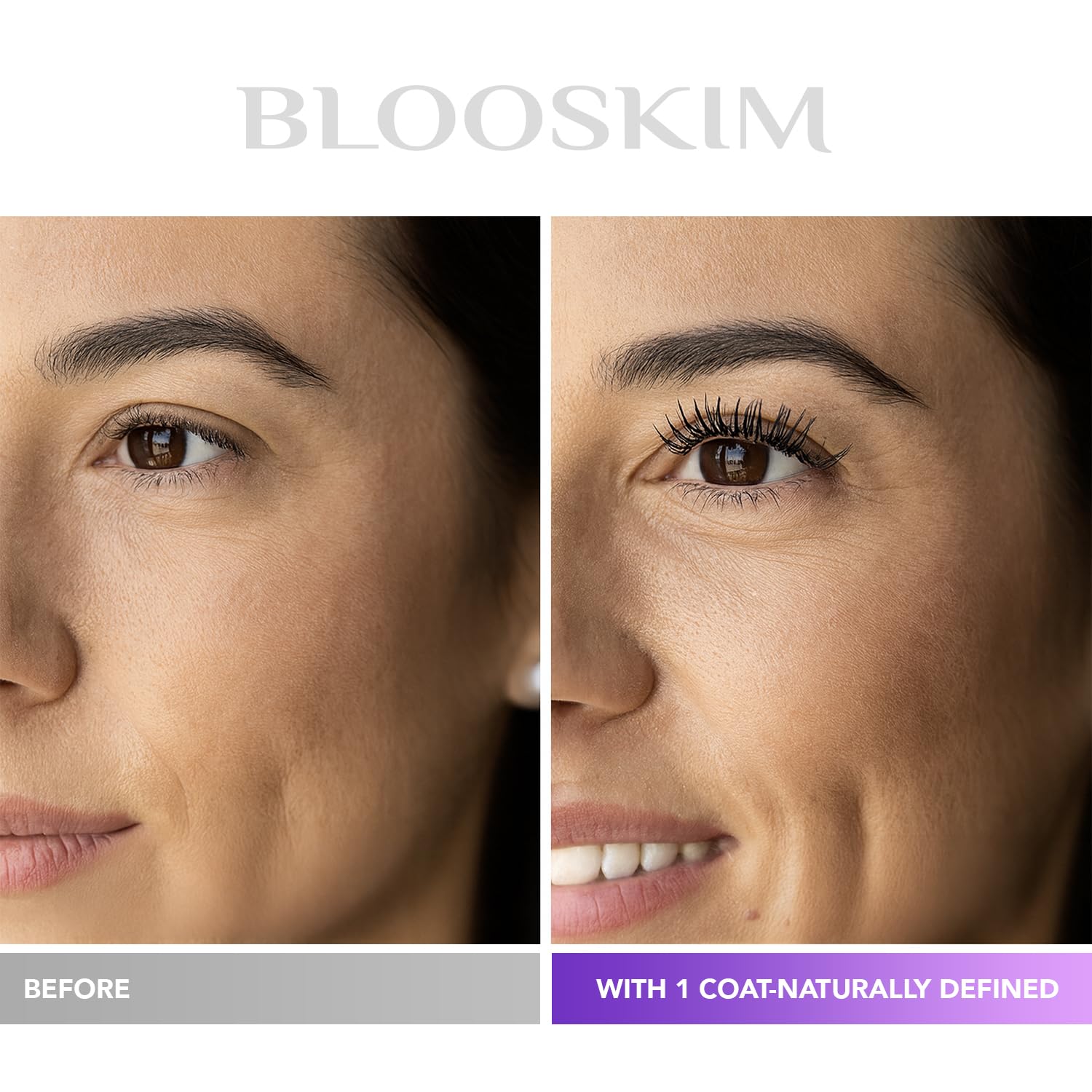 Blooskim Mascara on lashes natural look with defined definition