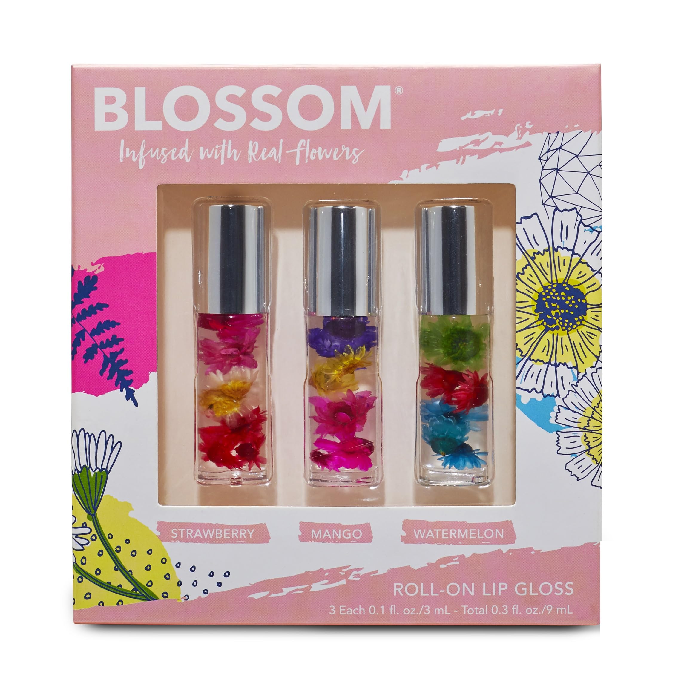 Blossom Roll-On Lip Gloss strawberry cap close reveals clear shine with fruity sweetness.