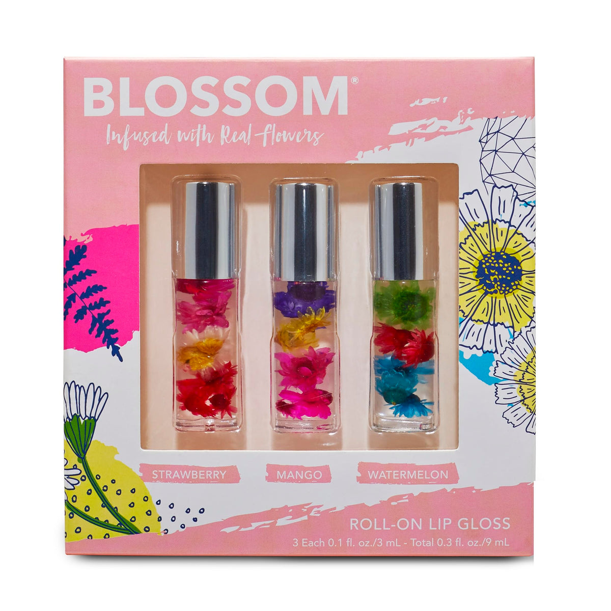 Blossom Roll-On Lip Gloss strawberry cap close reveals clear shine with fruity sweetness.