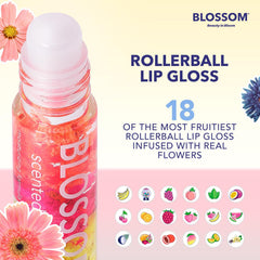 Blossom Roll-On Lip Gloss watermelon applicator visible highlights juicy gloss.