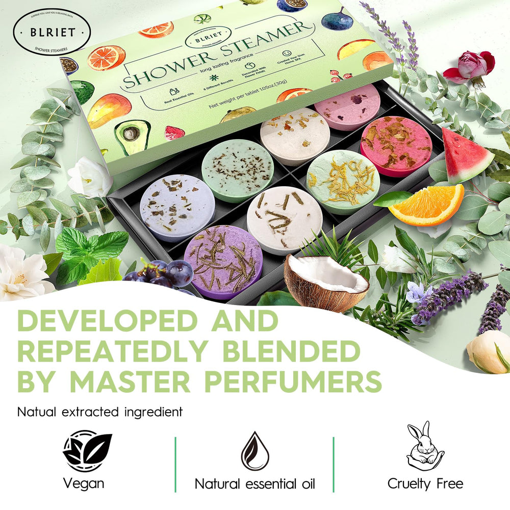 BLRIET shower steamers in a bathroom setting representing a spa like steam experience.