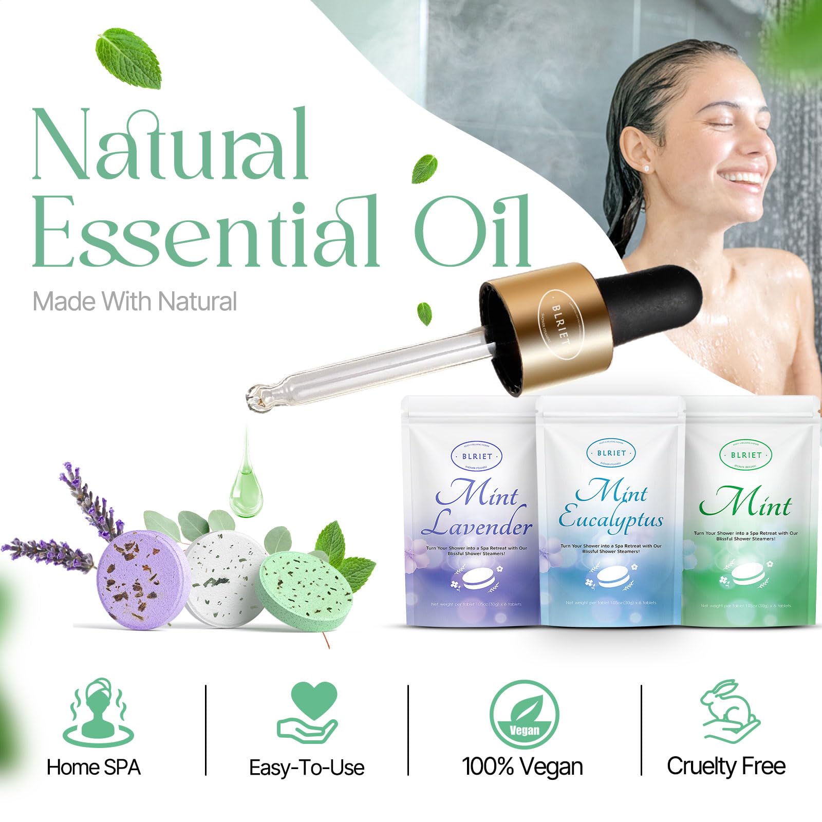 BLRIET eucalyptus mint steamers display cooling scent perfect for relaxation.