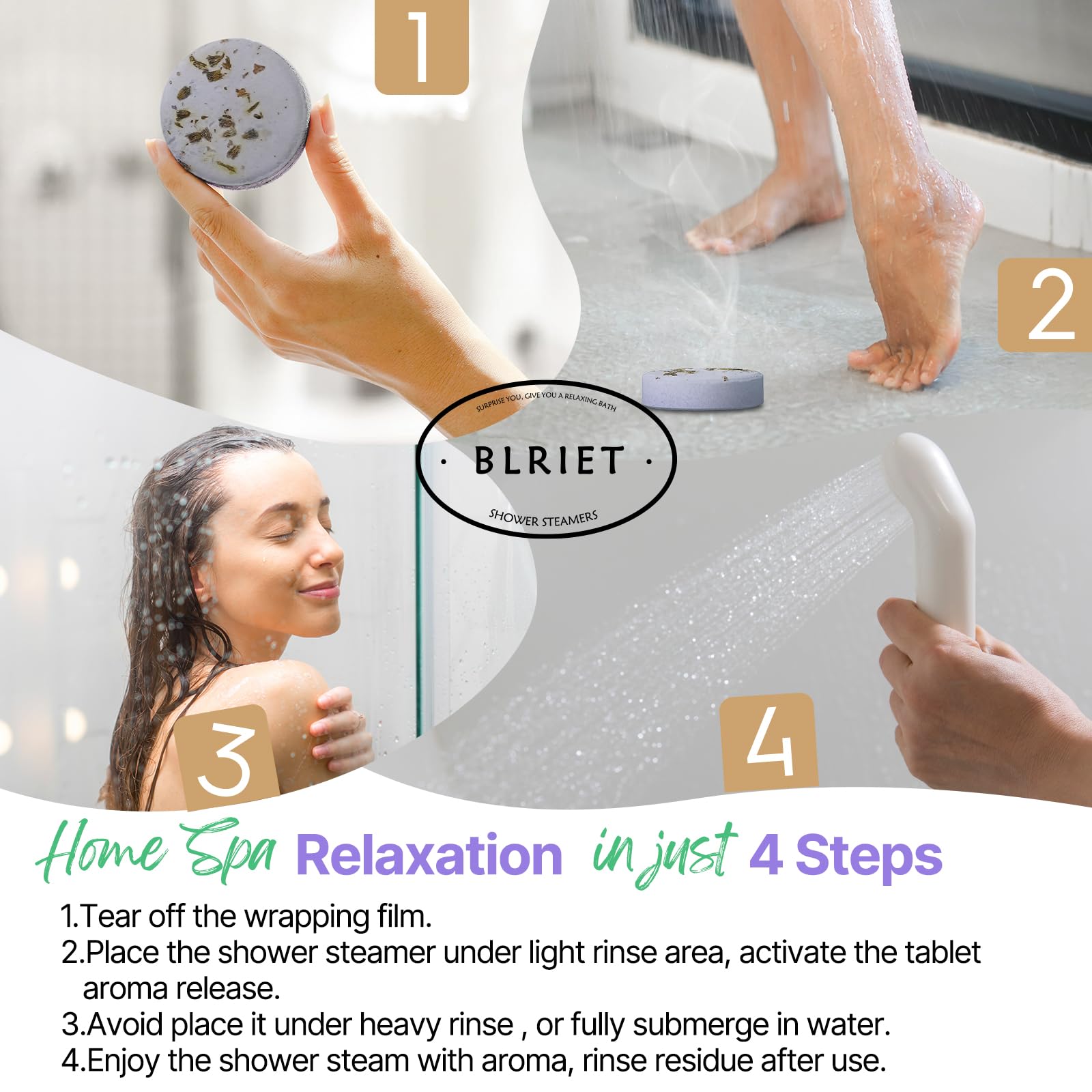 BLRIET shower steamers steam environment creates a soothing bathroom aroma