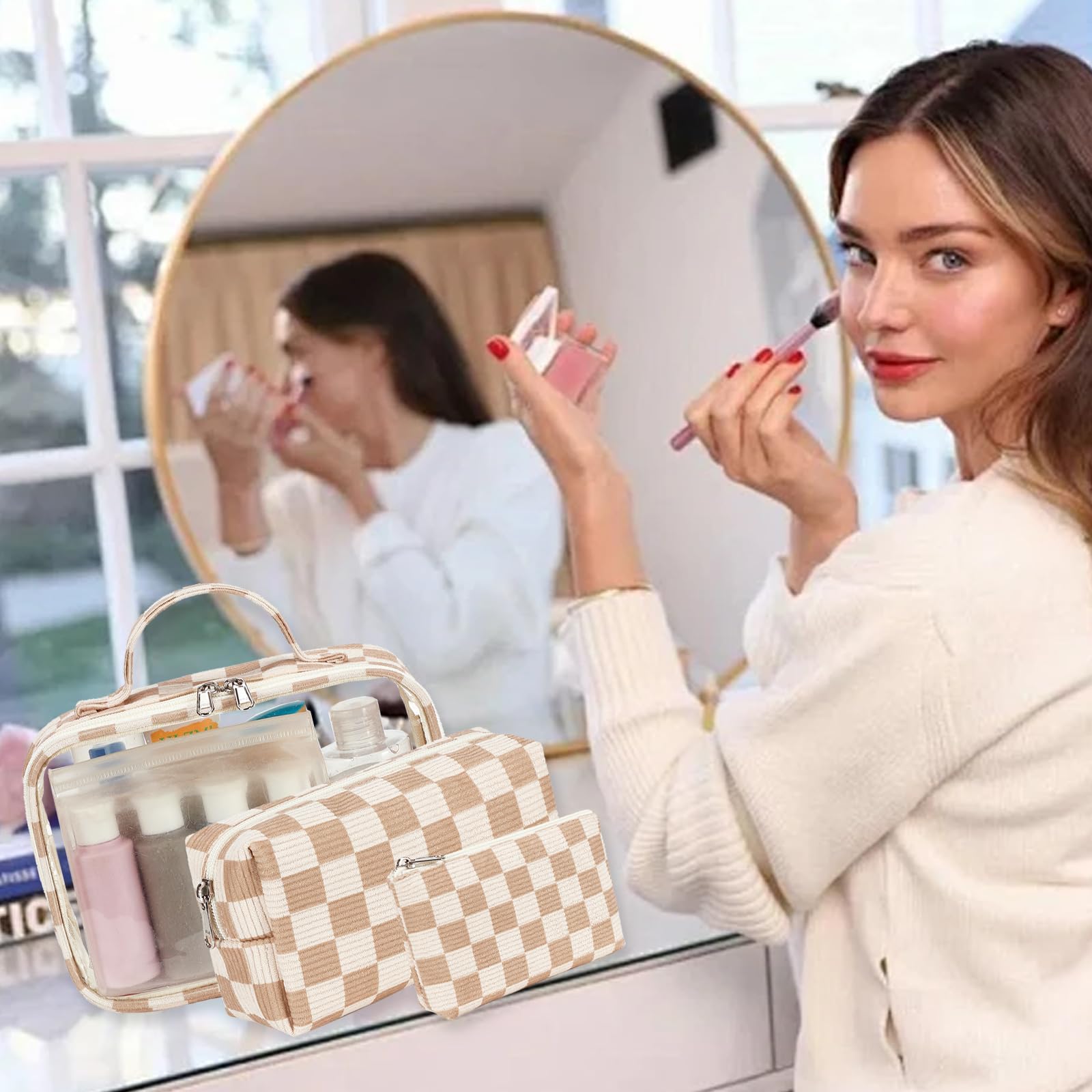 Bluboon medium quilted makeup bag shows organized compartments for on-the-go cosmetics.
