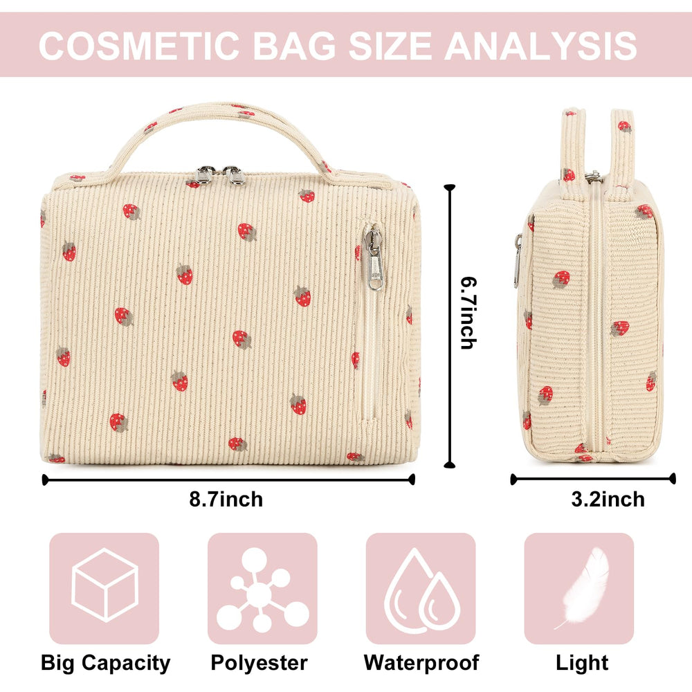Bluboon strawberry corduroy interior compartments organize cosmetics and skincare
