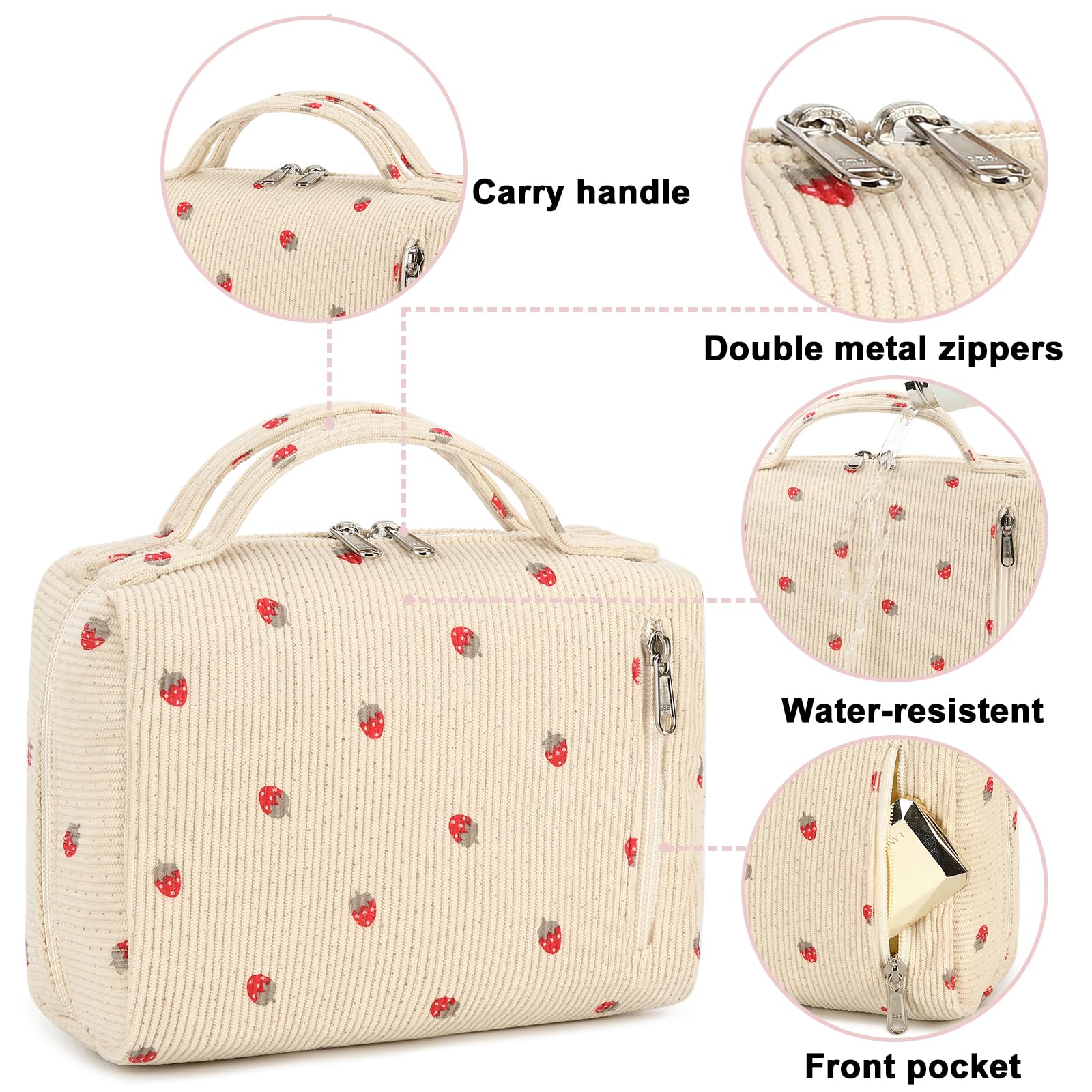 Bluboon makeup bag zipper detail secure closure for travel