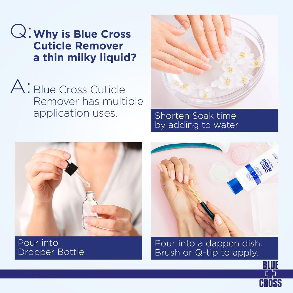 Blue Cross Cuticle Remover at a salon-use scene suggests pro-grade results in a professional kit.