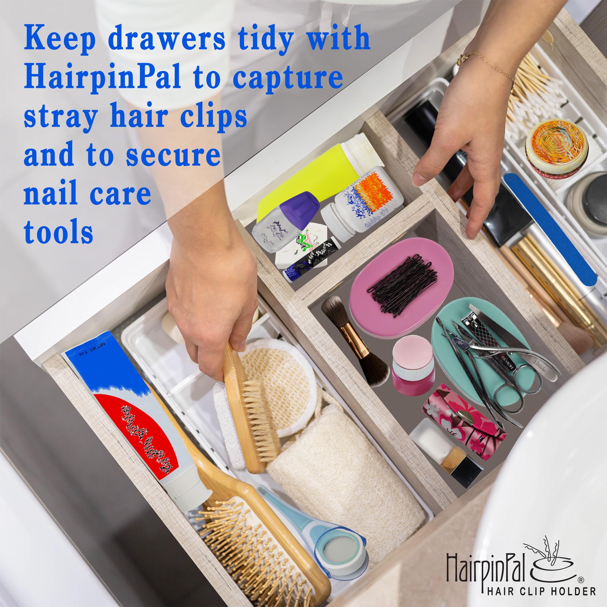 Blue Feather HairpinPal travel compact tray ready for on-the-go styling