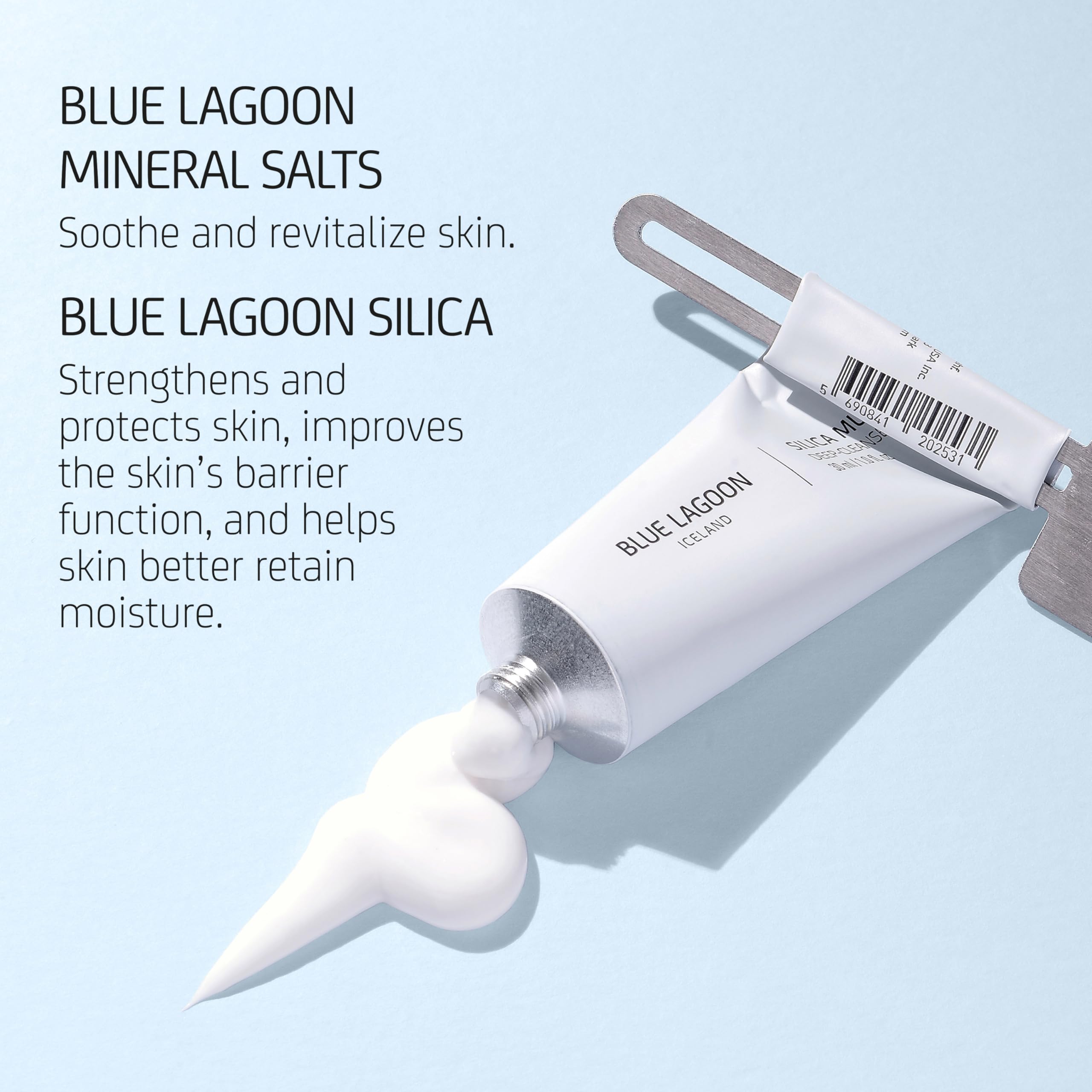 Blue Lagoon Silica Mud Mask texture showing rich clay, pore tightening potential.