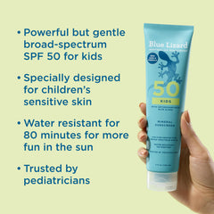 Blue Lizard Kids Mineral SPF 50 application on dry skin shows even coverage.