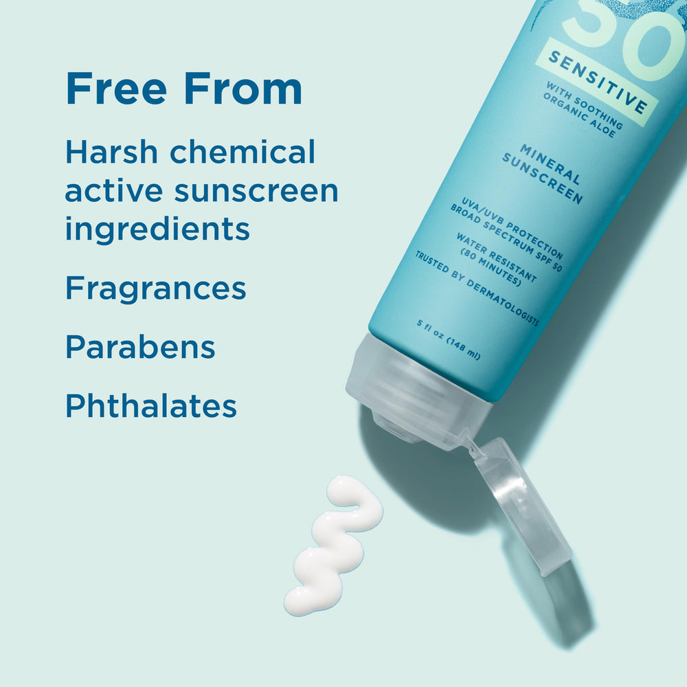 Blue Lizard Sensitive SPF 50 lotion water-resistant up to 80 minutes for swimming sessions.