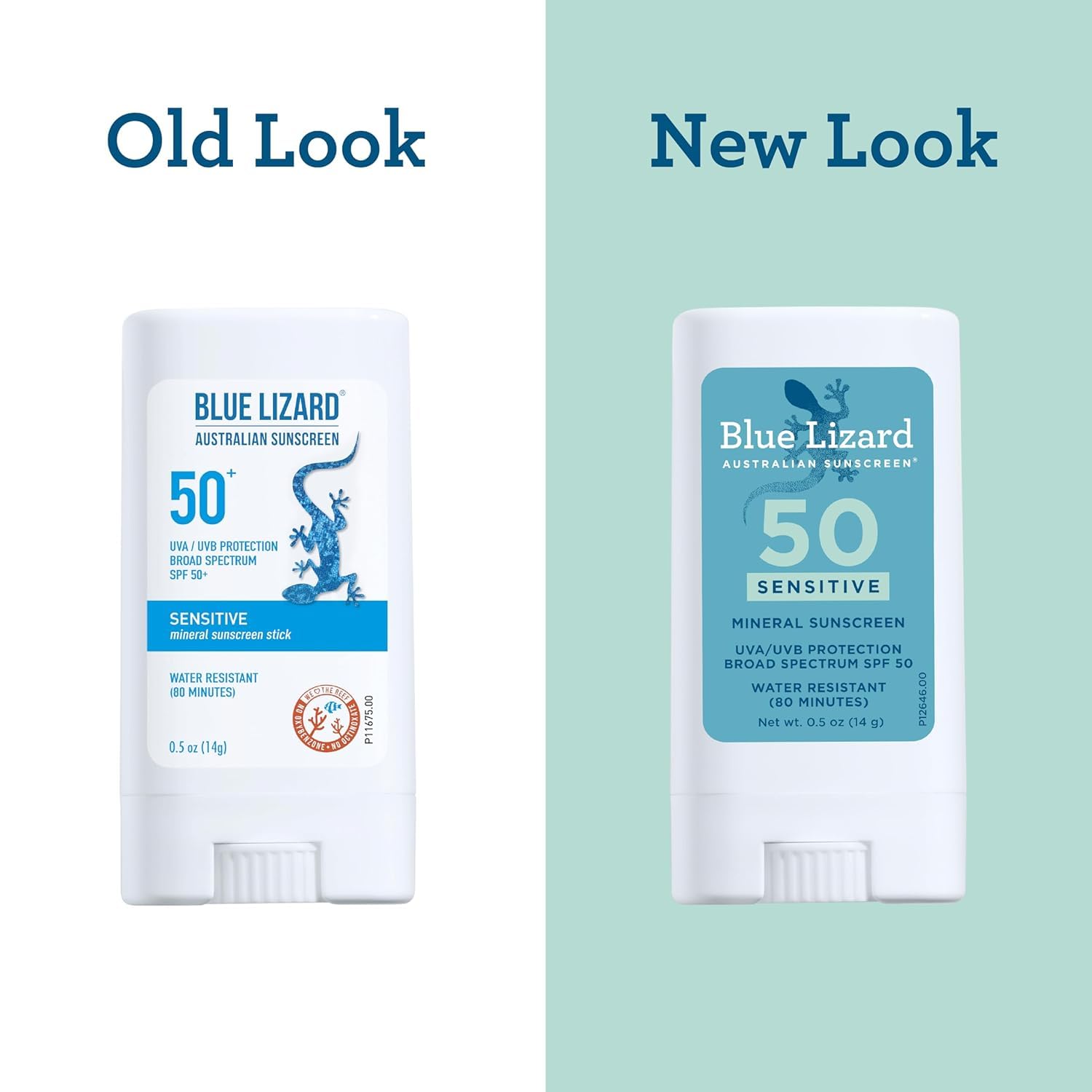 Blue Lizard SPF50+ Sensitive Stick packaging close-up highlights reef-friendly, fragrance-free formula.