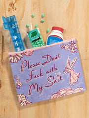 Blue Q Please Don't F With My Stuff Zipper Pouch zipper closeup highlighting chunky zipper