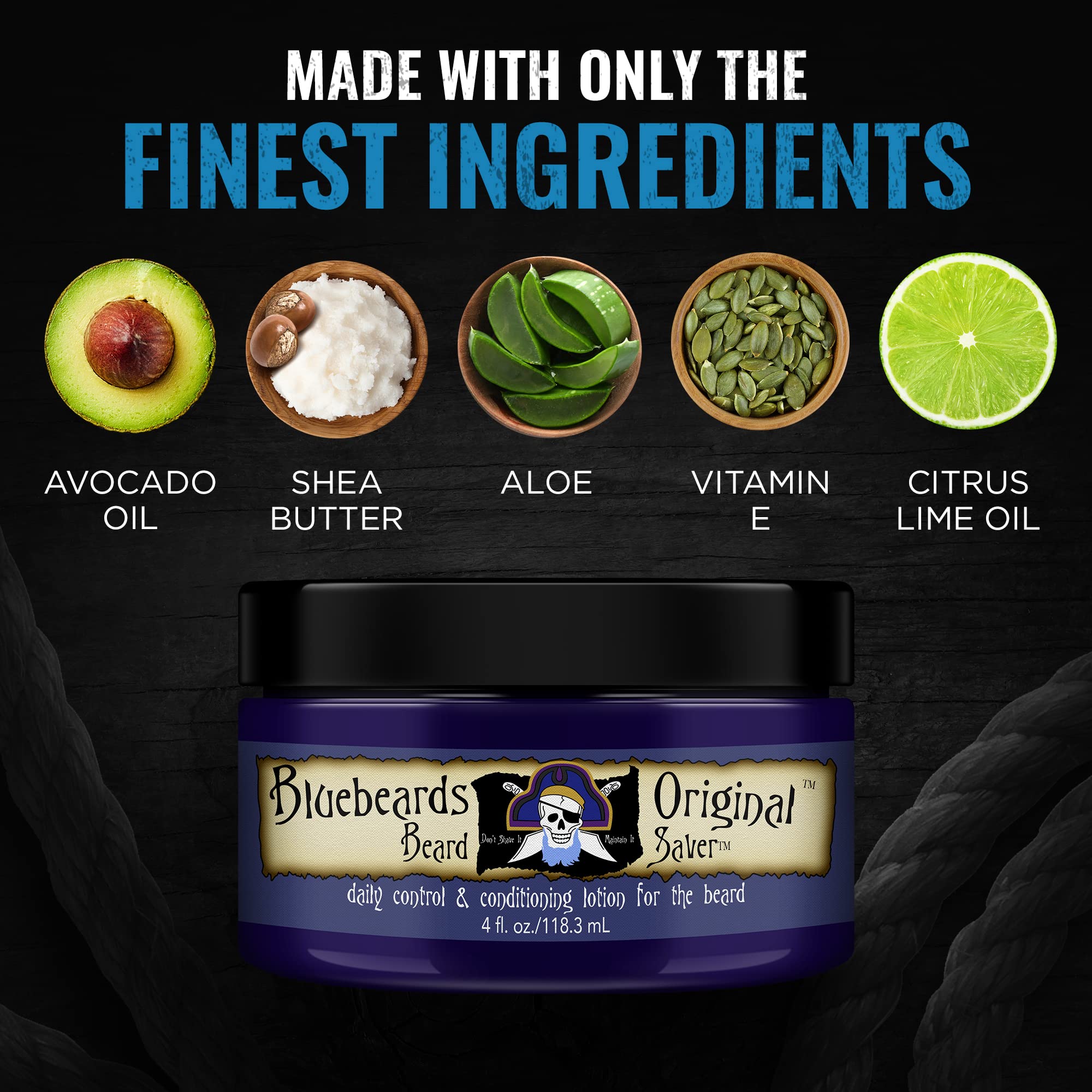 Bluebeards Original skin-nourishment shot emphasizes comfortable skin beneath whiskers.