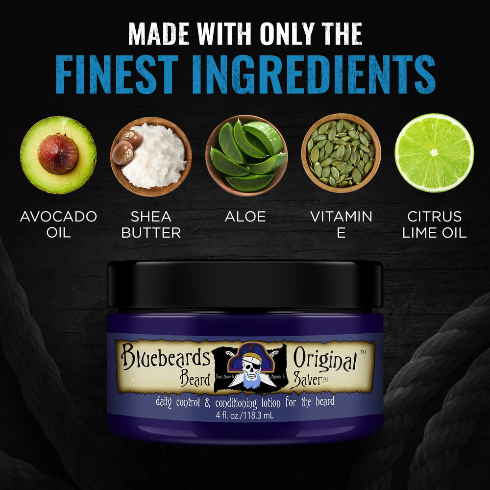 Bluebeards Original skin-nourishment shot emphasizes comfortable skin beneath whiskers.