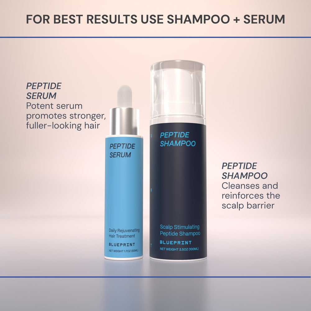 Blueprint Bryan Johnson Hair Peptide Serum 50 ml bottle for convenient leave-in care.