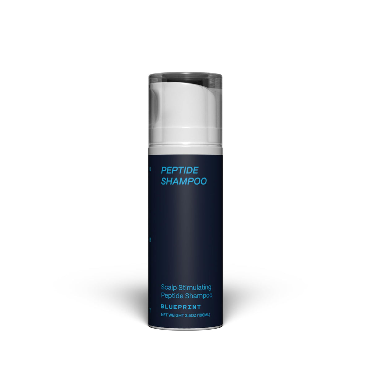 Blueprint Bryan Johnson peptide shampoo bottle with fragrance-free formula for sensitive scalps and daily cleansing.