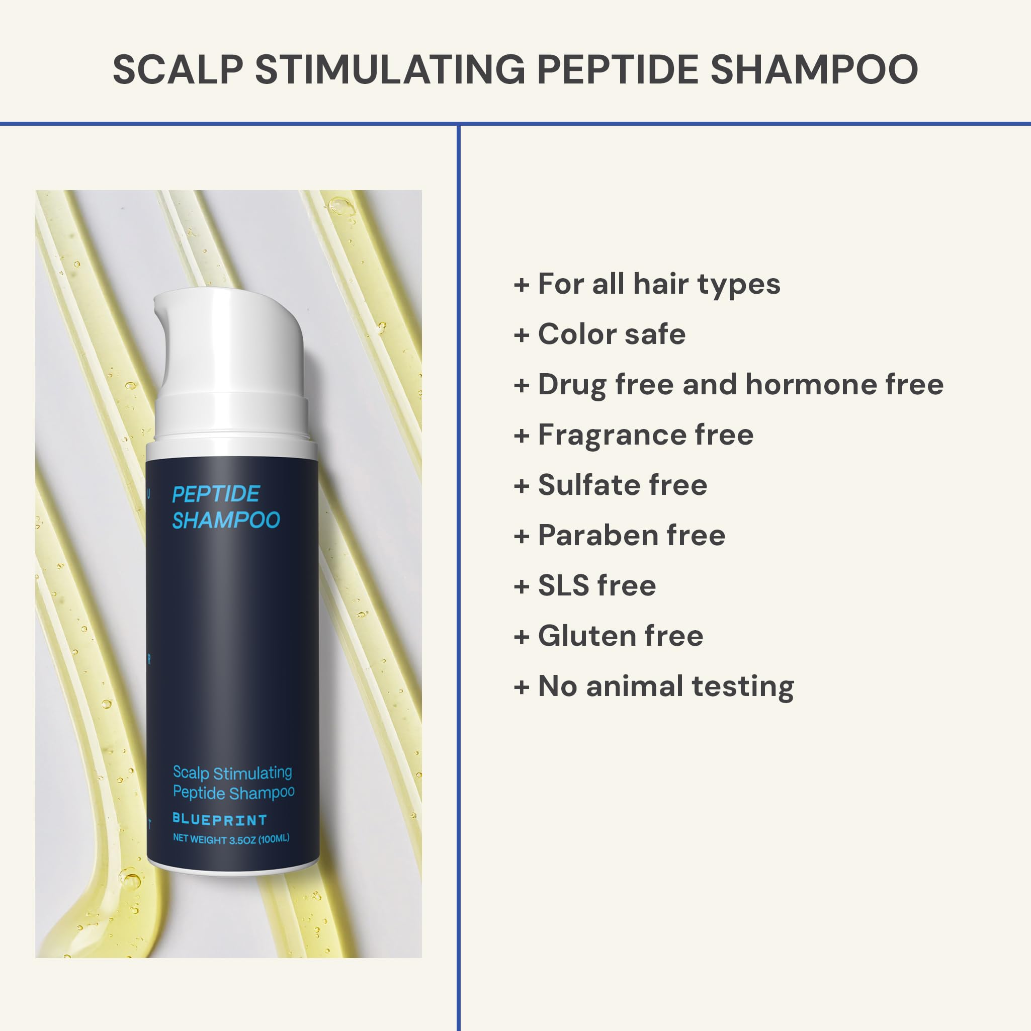 Blueprint Bryan Johnson peptide shampoo-fragrance-free image emphasizes clean, non-irritating care.