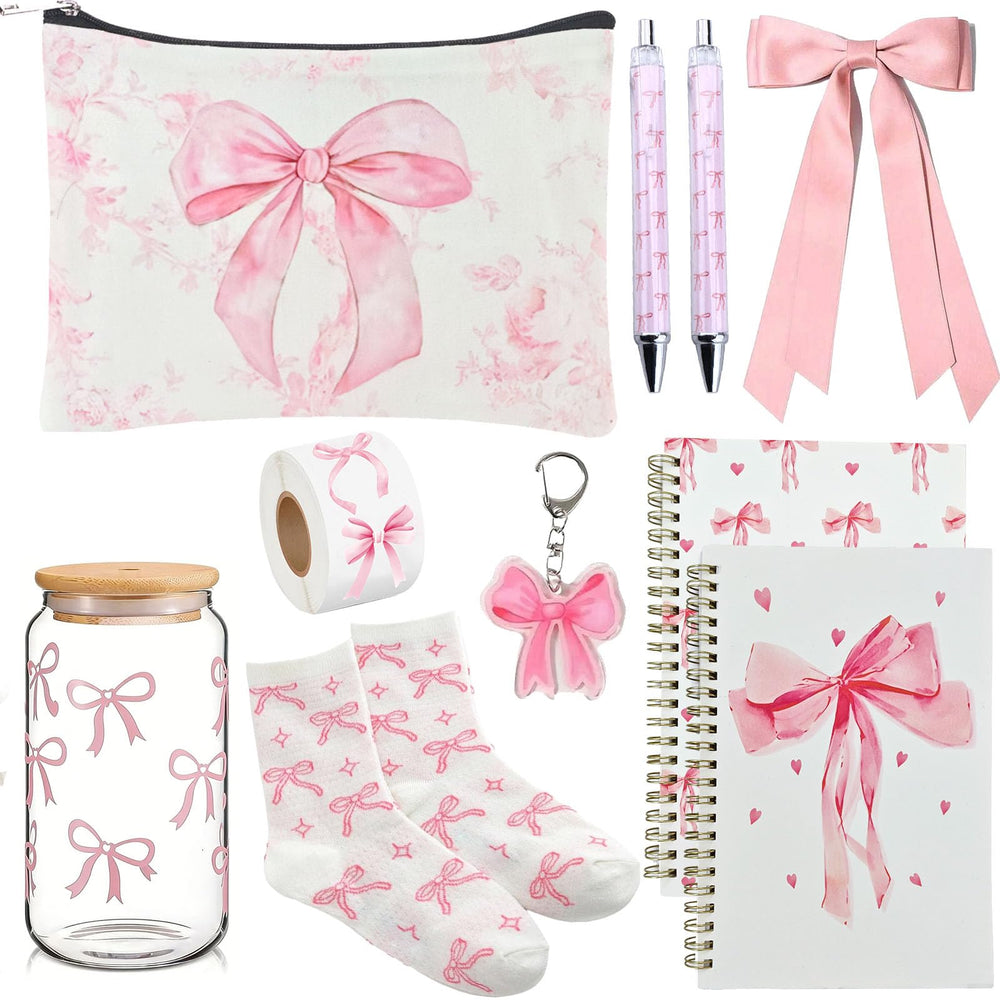 BlueRaying Coquette pink bow makeup bag—compact travel organizer for everyday cosmetics.
