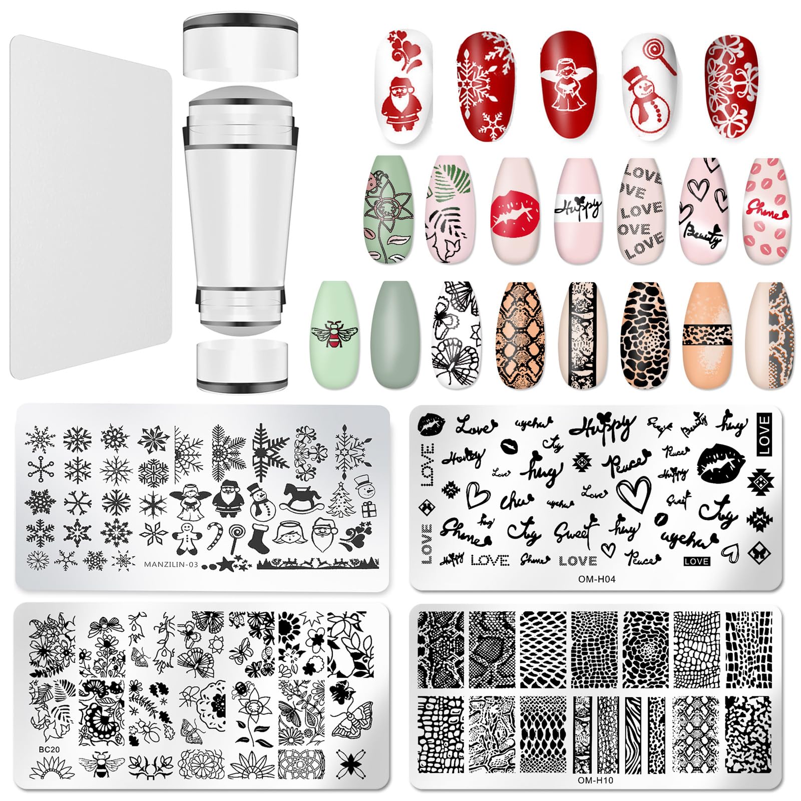 BlueZOO kit de placas de estampado de uñas con copo de nieve, ideal para invierno