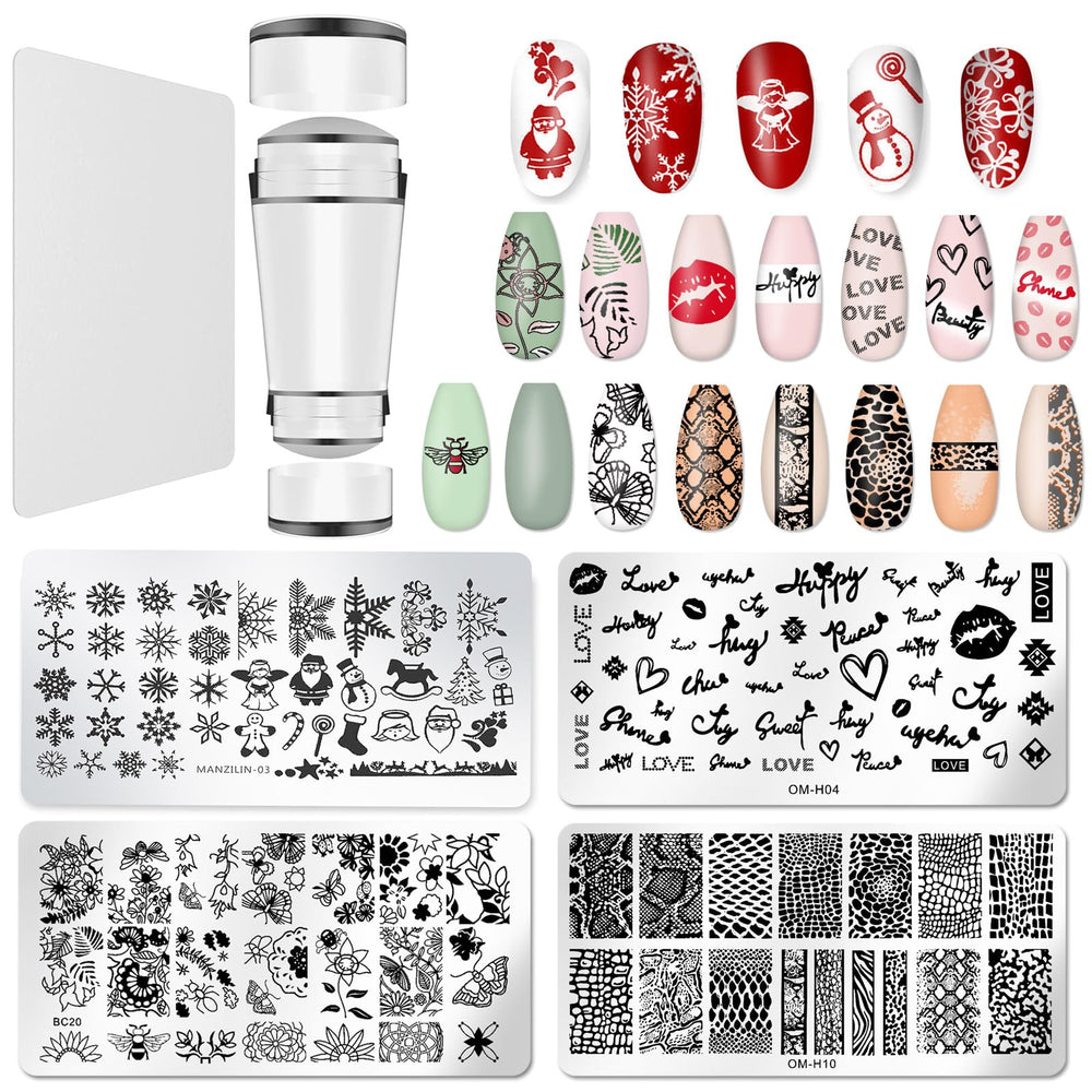 BlueZOO kit de placas de estampado de uñas con copo de nieve, ideal para invierno