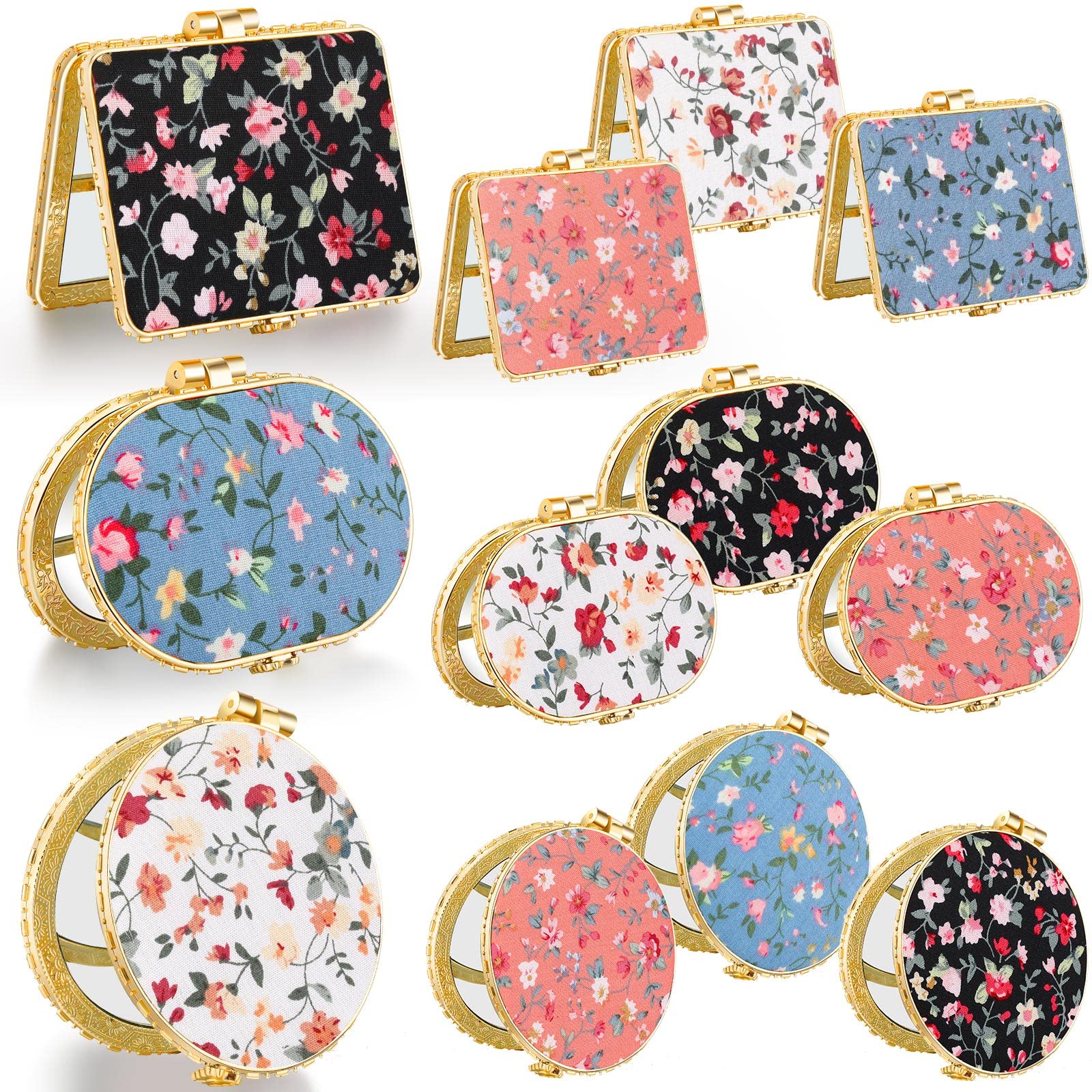 Blulu 24 Pcs compact mirror rectangle shape with flowers, ideal for daily touch-ups