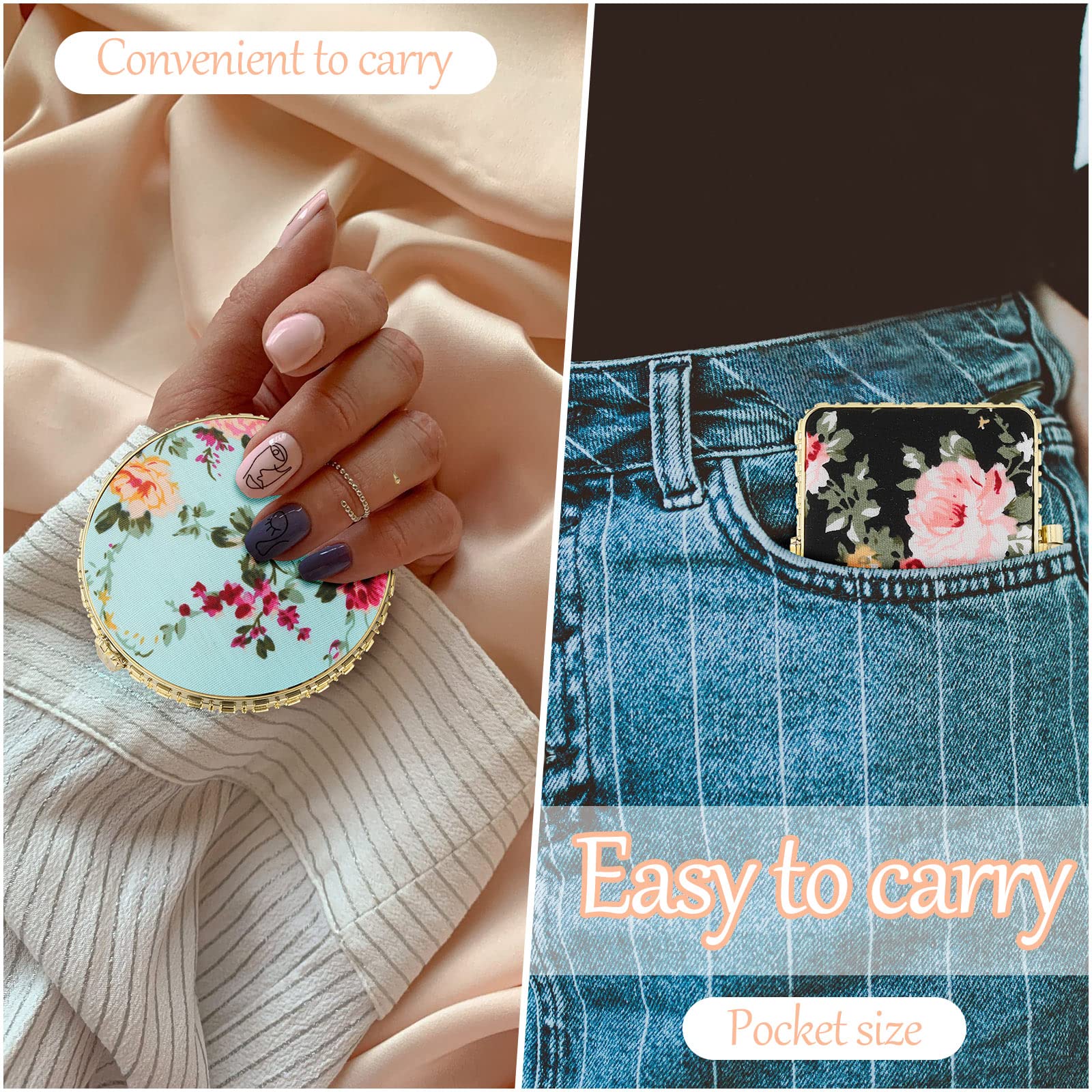 Blulu compact mirror set shows four shapes, offering versatile options for many occasions