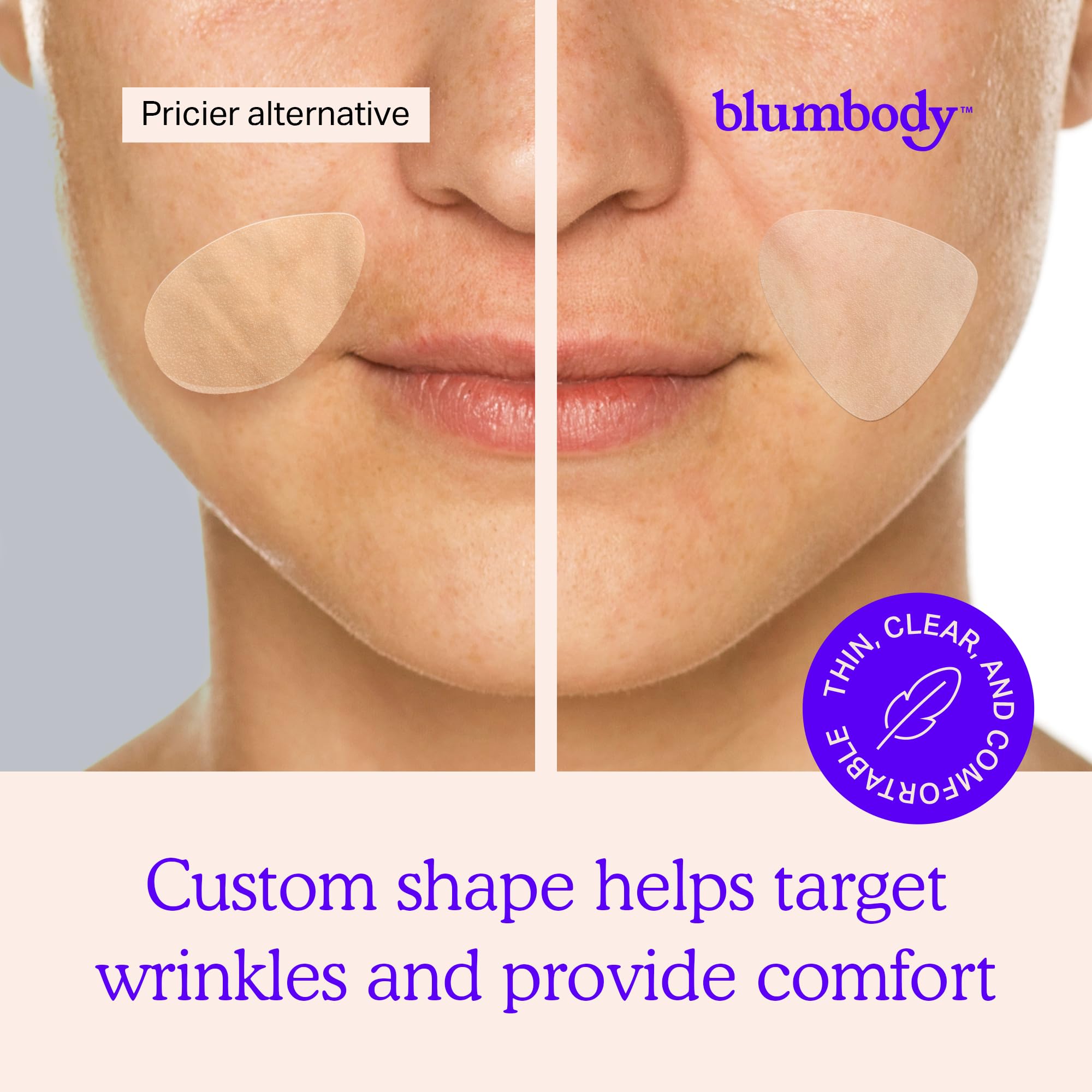 BLUMBODY patches applied to face for overnight wear and comfortable feel
