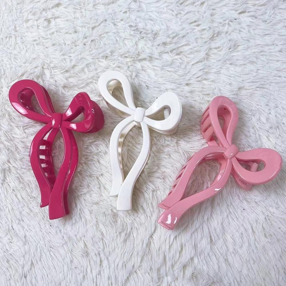 Bmobuo bow clip closeup pink demonstrates extended 5-inch design for long-lasting hold.