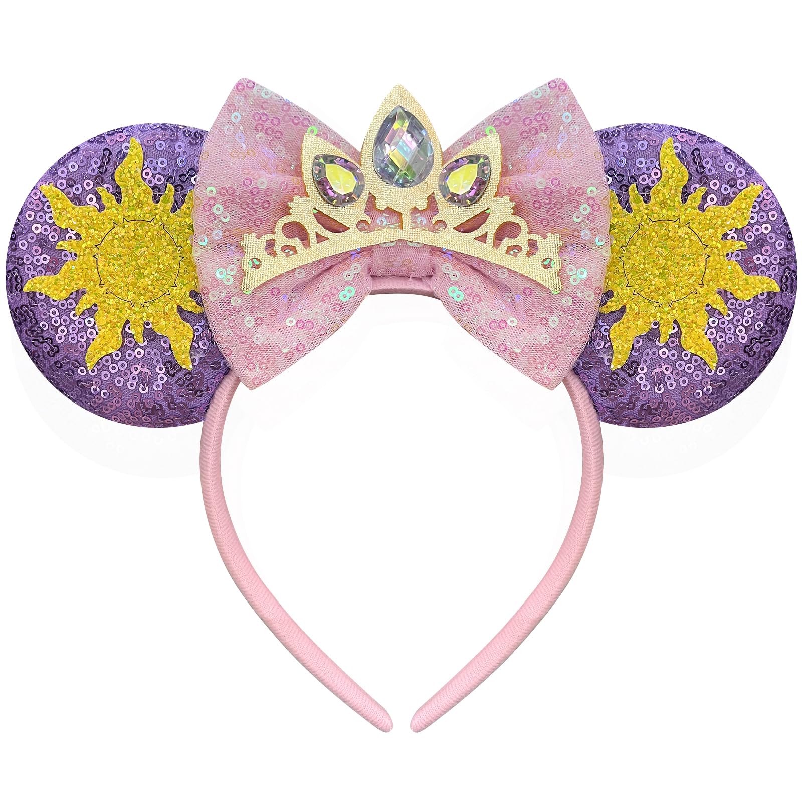 Bmobuo Princess Mouse Ears Headband with crown and star sequins for park and cosplay.