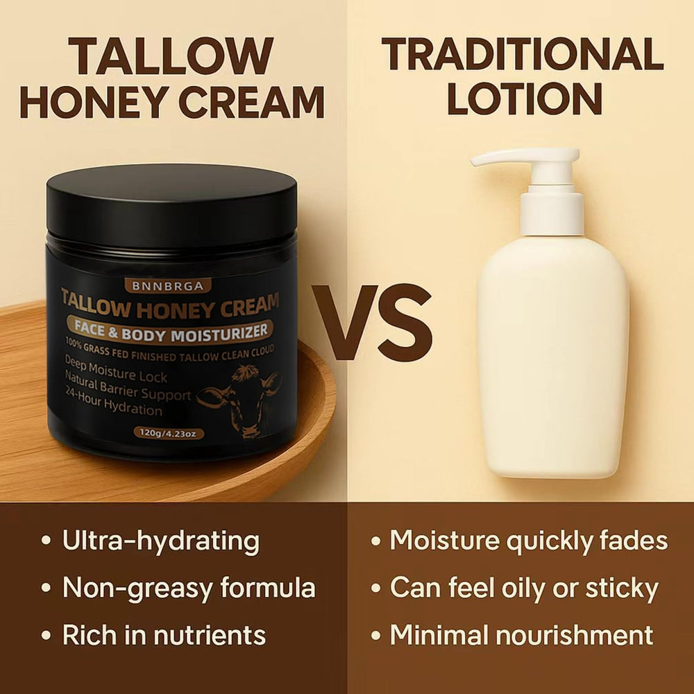 BNNBRGA Tallow Honey Cream on body illustrates full-body hydration