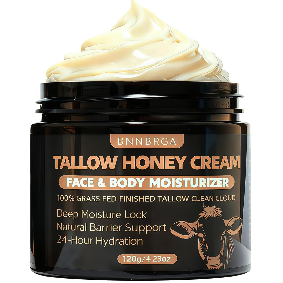 BNNBRGA Tallow Honey Cream jar front shows premium ingredients for deep moisture